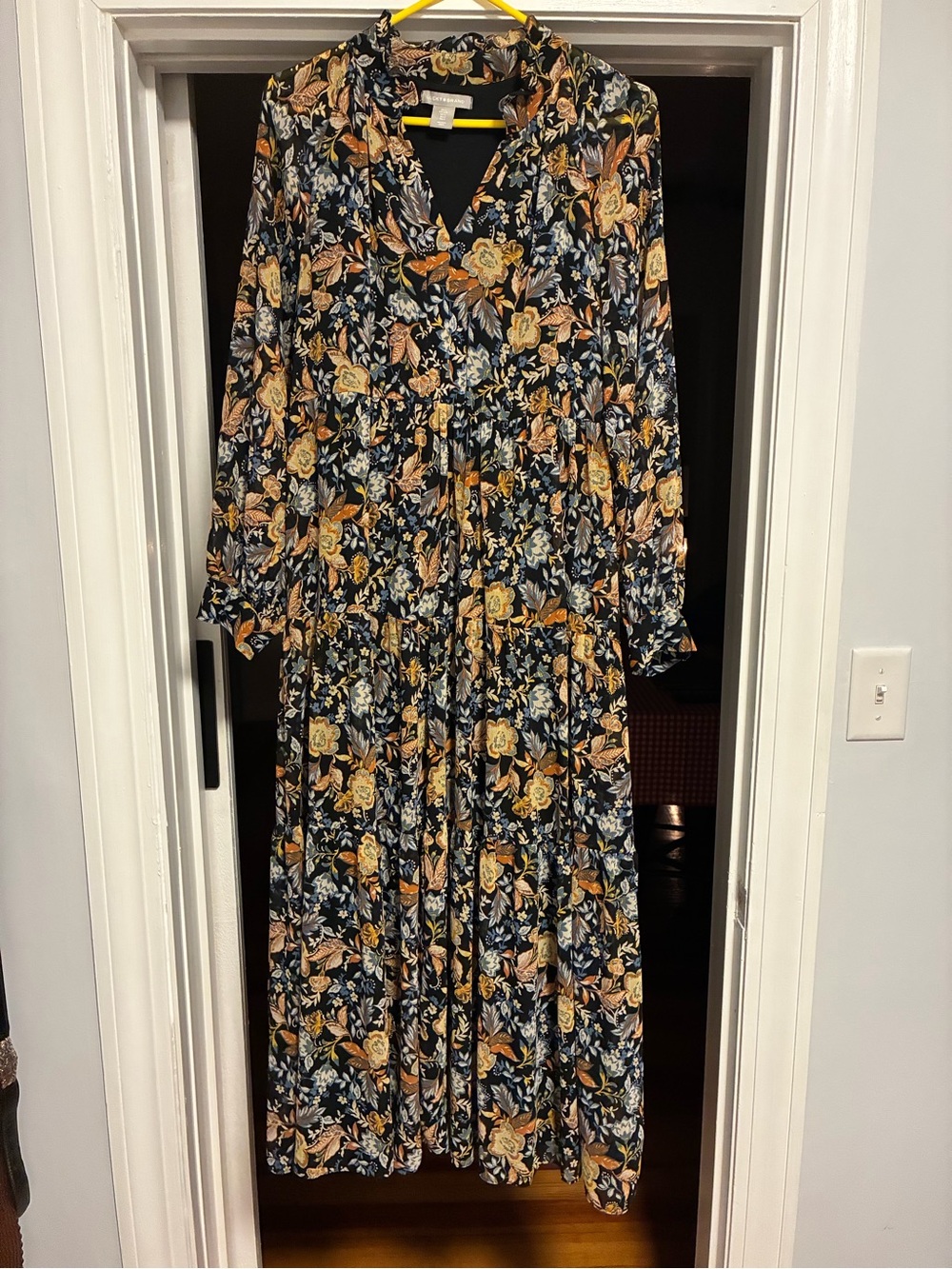 Lucky Brand Black Maxi Dress with Mustard & Cream Floral